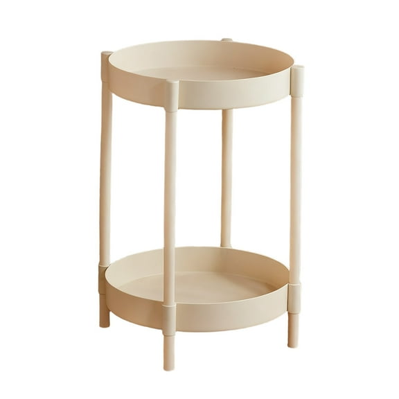 Two-Tier Side Table with Carbon Steel Frame and Polypropylene Trays - Raised Edge, Rounded Corners, Compact European Style for Living Room or Bedroom, Versatile Storage & Display