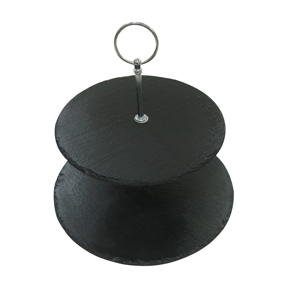 Two Tier Slate Cake Stand Cupcake Dessert Fruit Holder Serving Plate Dispaly Stand (Black