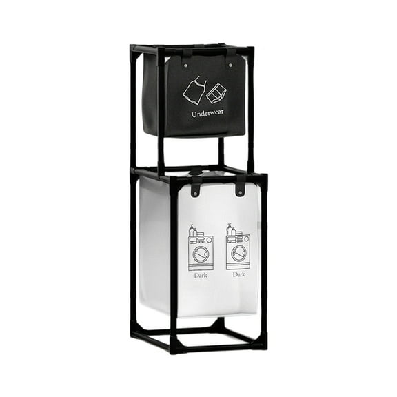 Two-Tier Storage Rack with Dirty Clothes Basket, Bathroom Organizer for Toiletries and Towels, Mobile Rolling Shelf with Iron Frame and Waterproof Coating