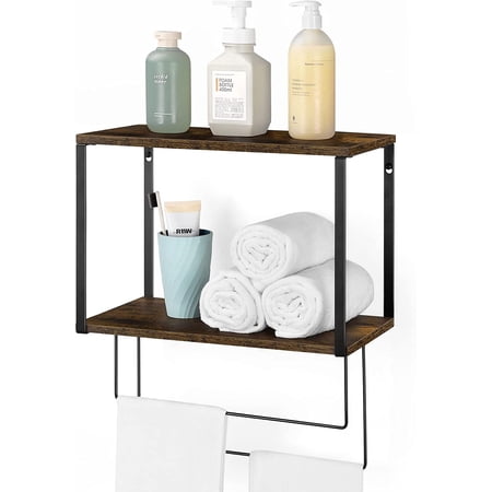 Two-Tier Storage Rack, Two Iron Wire Towel Bars (Frosted Black Iron + Burnt Wood)