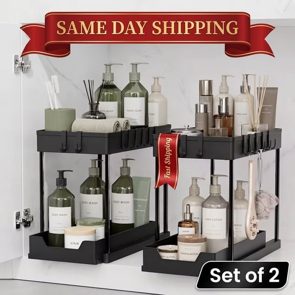 Two-Tier Under-Sink Organizer Featuring a Sliding Drawer, Pull-Out Storage Rack for Kitchen, Bathroom, Or Closet, Designed for Space Efficiency And Easy Access