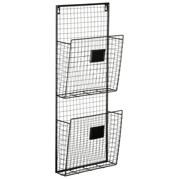 Two Tier Wall File Holder – Durable Black Metal Rack with Spacious Slots for Easy Organization, Mounts on Wall and Door for Office, Home, and Work