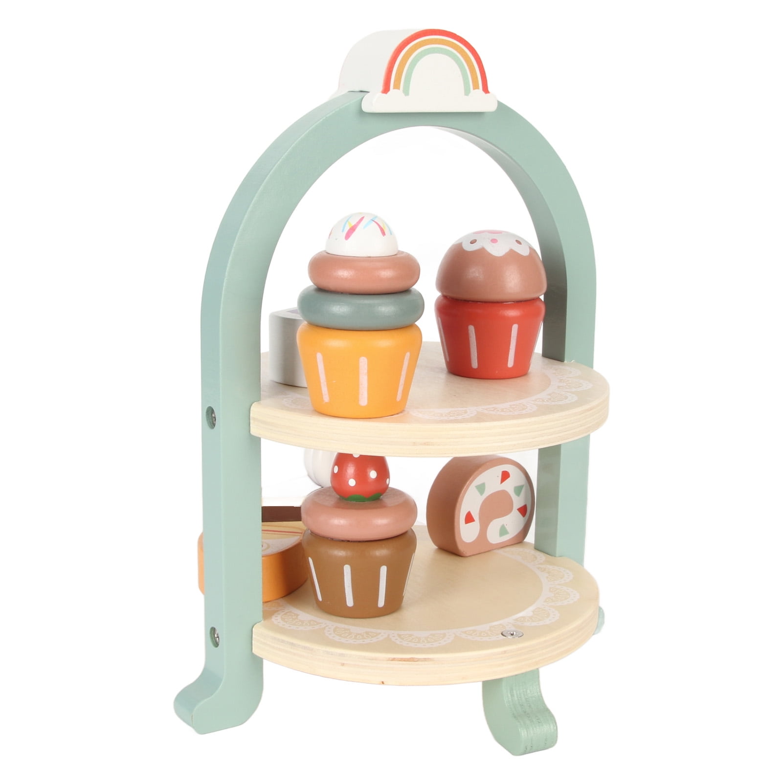 Two Tier Wooden Afternoon Tea Cake and Pastry Tower Toy for Parent ...