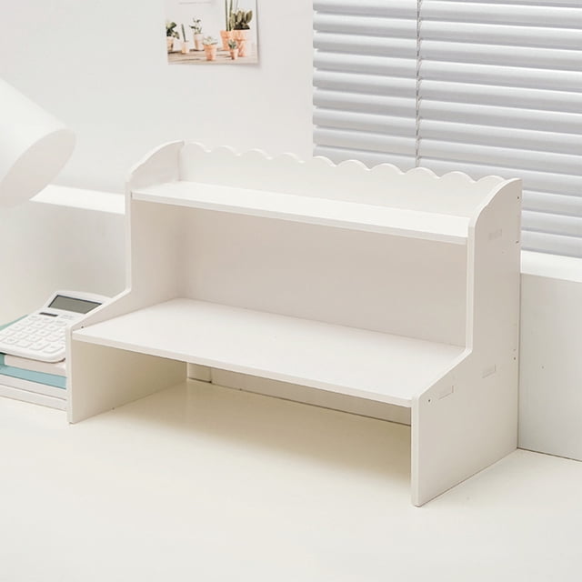 Two-Tier Wooden Desktop Shelf - Trapezoidal Desk Storage Rack for Books, Cosmetics, and Stationery, Durable Wood Construction for Home Office Organization