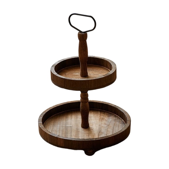 Two Tier Wooden Serving Tray With Handles For Desserts Fruit Snacks And Party Display On Kitchen Countertop Or Table Decor Ideal For Festive Gatherings And Everyday Organization