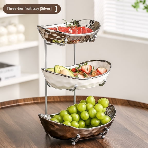 Two-Tier and Three-Tier Detachable Luxury Fruit Display Stand in Gold and Silver Finishes for Modern Kitchen and Dining Table Organization