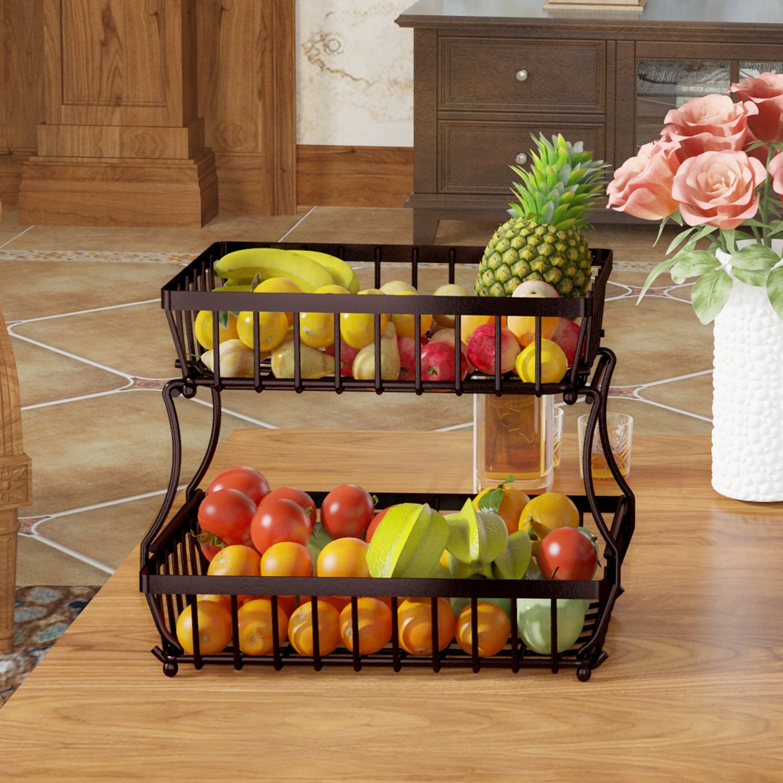 Two-Tiered Fruit Basket Metal Black