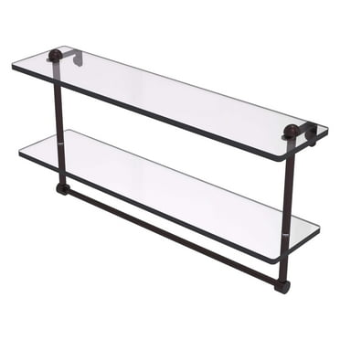 Two Tiered Glass Vanity Shelf with Beveled Edges - Antique Bronze / 22 Inch