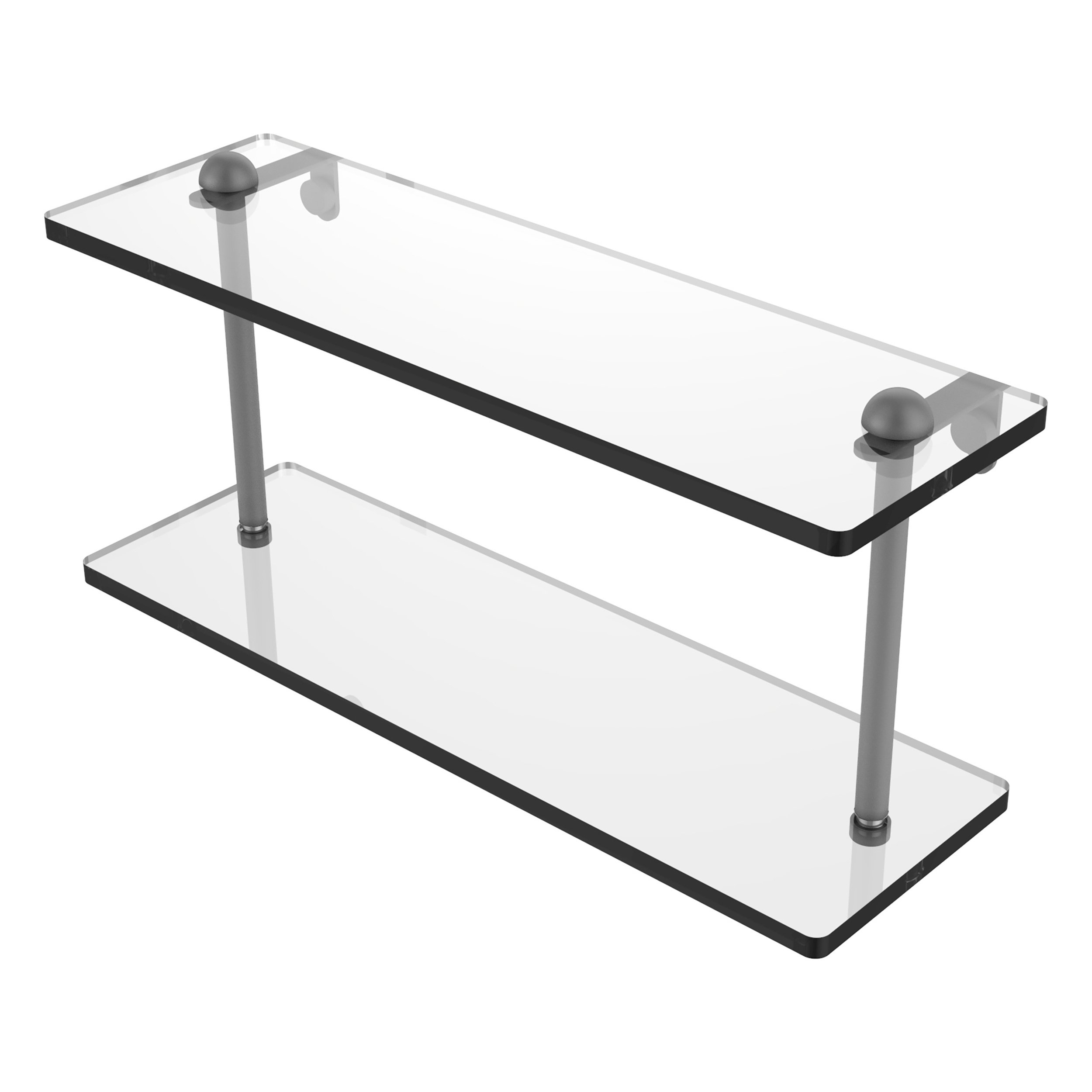 Two Tiered Glass Vanity Shelf with Beveled Edges Matte Gray / 16 Inch