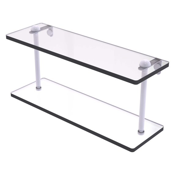 Two Tiered Glass Vanity Shelf with Beveled Edges - Matte White / 16 Inch
