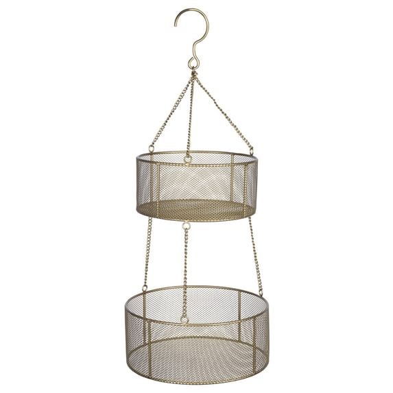 Two Tiered Gold Metal Hanging Basket