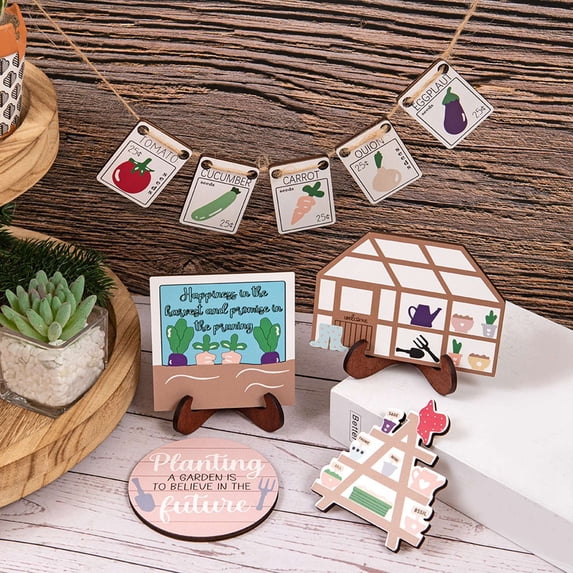 Two Tiered Tray Wooden Decorations for Vegetable Planting Lover,for Home Kitchen Decorations (Farm Style)