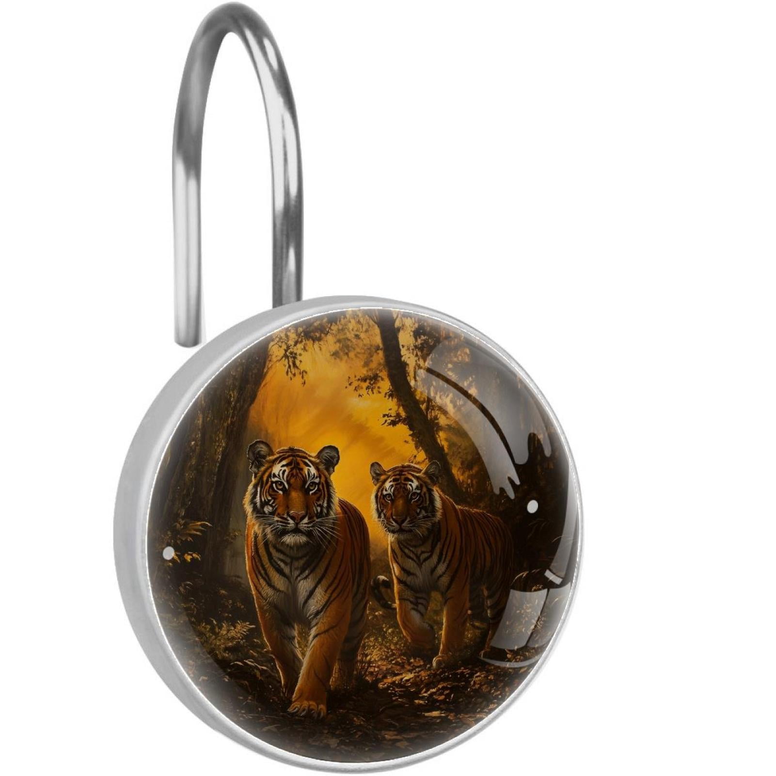 Two Tigers Shower Curtain Hooks Round Crystal Glass, Set of 12 Shower Curtain Rings - Shower Hooks for Curtain Shower Rings