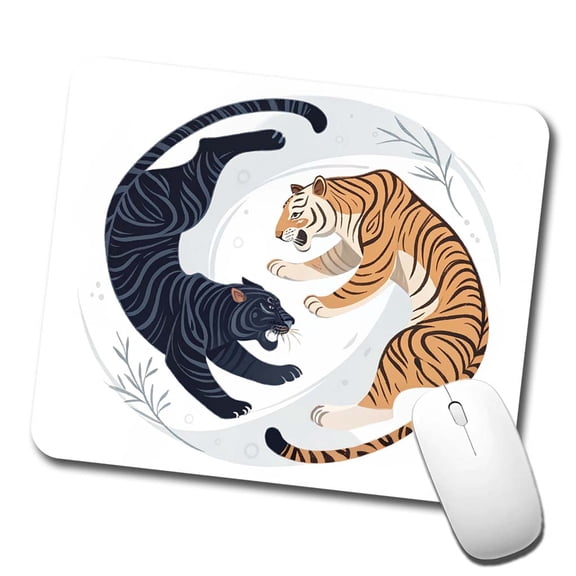 Two Tigers Yin Yang Illustration Mouse Pad Low Profile Gaming Mat