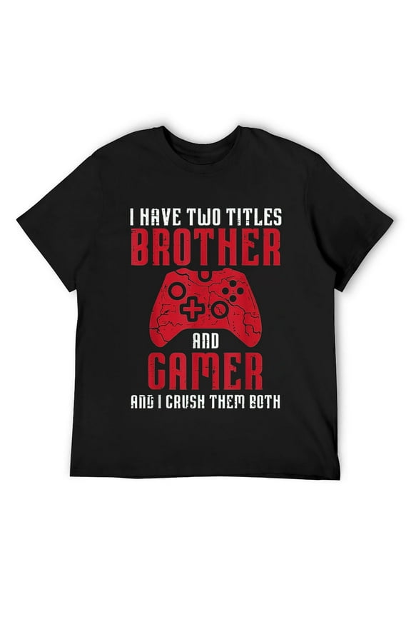 Two Titles Brother Gamer Gaming Men Boys Kids Teens Youth T-Shirt Black Large