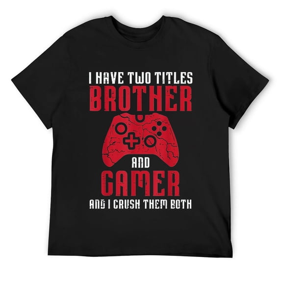 Two Titles Brother Gamer Gaming Men Boys Kids Teens Youth T-Shirt Black Large