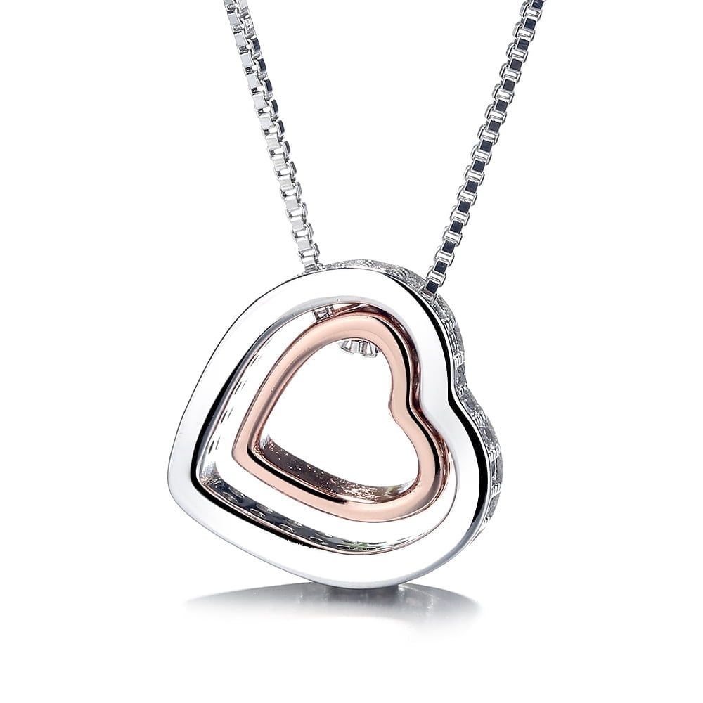 AMY AND ANNETTE Two-Tone 18K Gold made with Swarovski Crystal Heart Necklace Inscribed "Love You" / ROSE