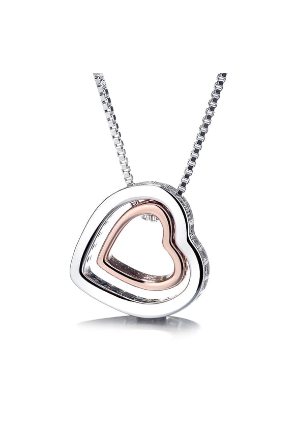 Hypoallergenic 18K Gold Crystal Heart Pendant Necklace, Two-Tone