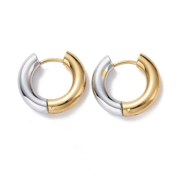 Two Tone 304 Stainless Steel Hinged Hoop Earrings for Women Golden & Stainless Steel Color