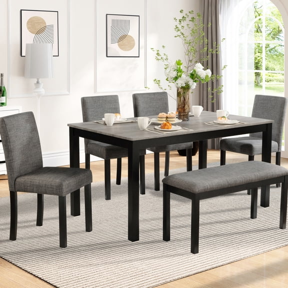 Two-Tone 6-Piece Dining Table Set, Rubber Wood Construction / Long-Term Quality