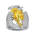 thumbnail image 1 of Two-Tone 925 Sterling Silver Clear Cubic Zirconia Horseshoe Gold Horse Band Ring White Female Size 9, 1 of 4