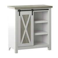 Two Tone Accent Cabinet with Sliding Barn Door and Adjustable Shelving (White)