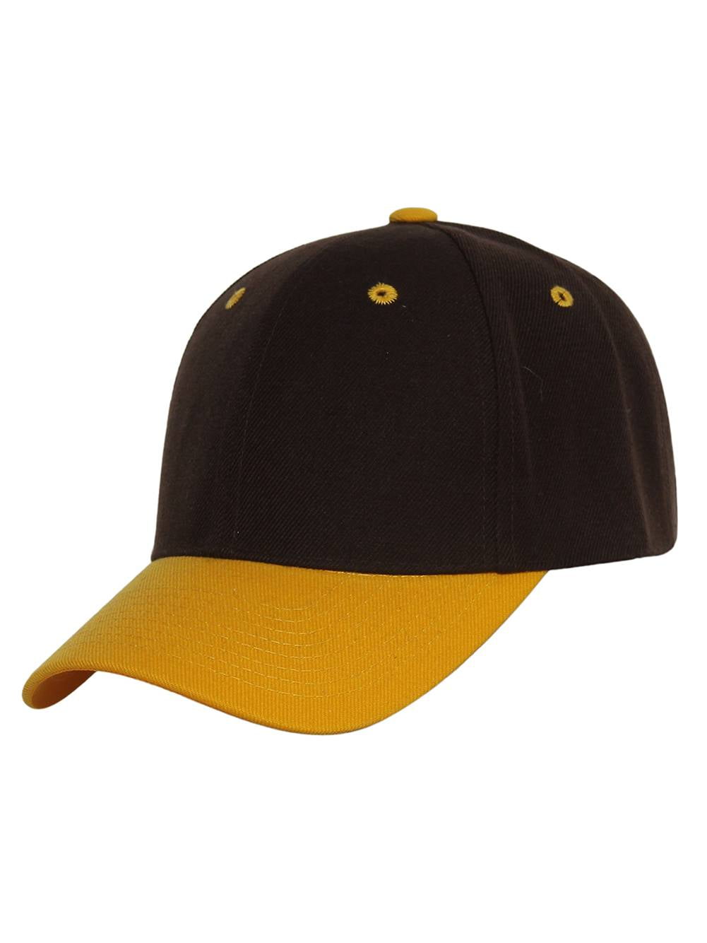 Cap, Two-Tone Yellow Adjustable Brown Baseball