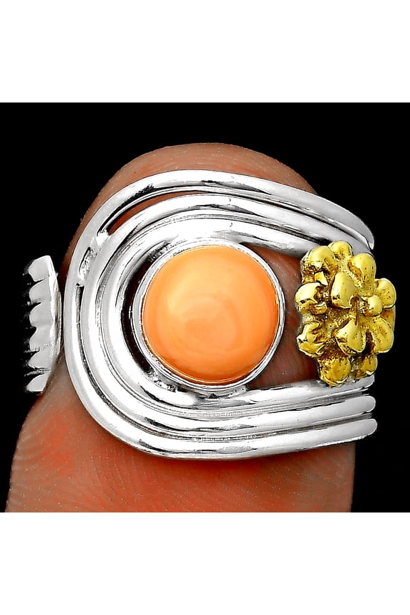 Two Tone Adjustable - Natural Spiny Oyster Shell 925 Silver Ring s.6.5 R-1491 SDR201492
