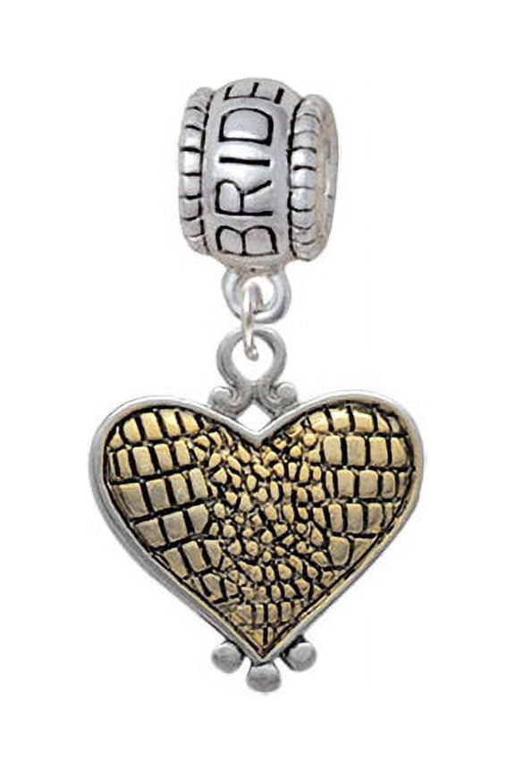 Two Tone Alligator Print Heart - Bride Charm Bead