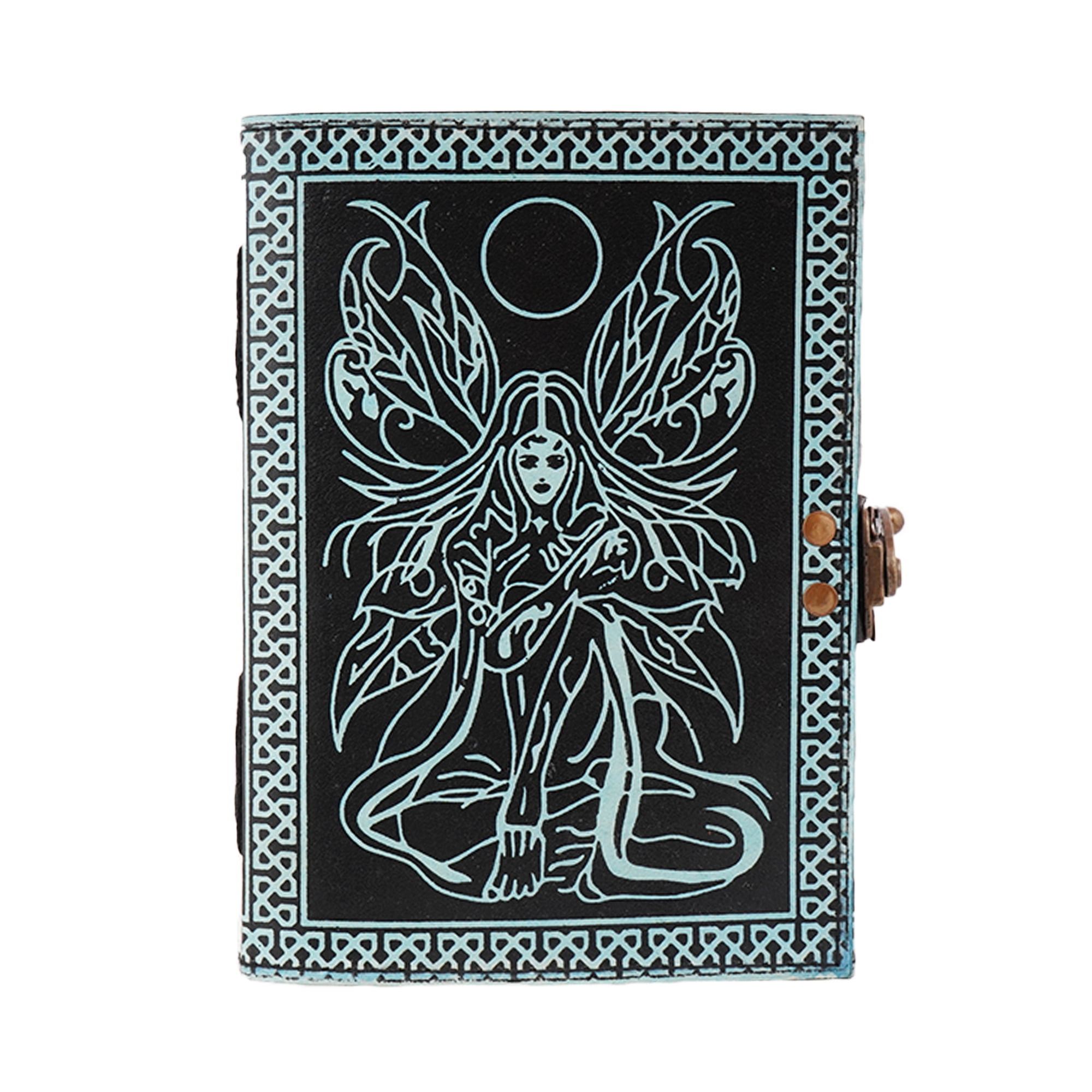 Two Tone Black & Blue Fairy Leather Embossed Journal – 5 x 7 Inch Vintage Notebook with Aged Handmade Linen Parchment Paper | Artisan Diary for Writing, Drawing, or Gifting