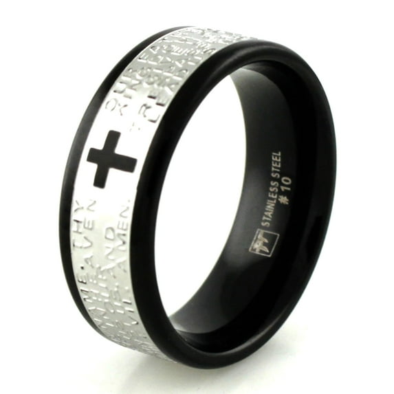 Two-Tone Tioneer Black Tioneer Stainless Steel Lord's Prayer Religious Wedding Band Ring