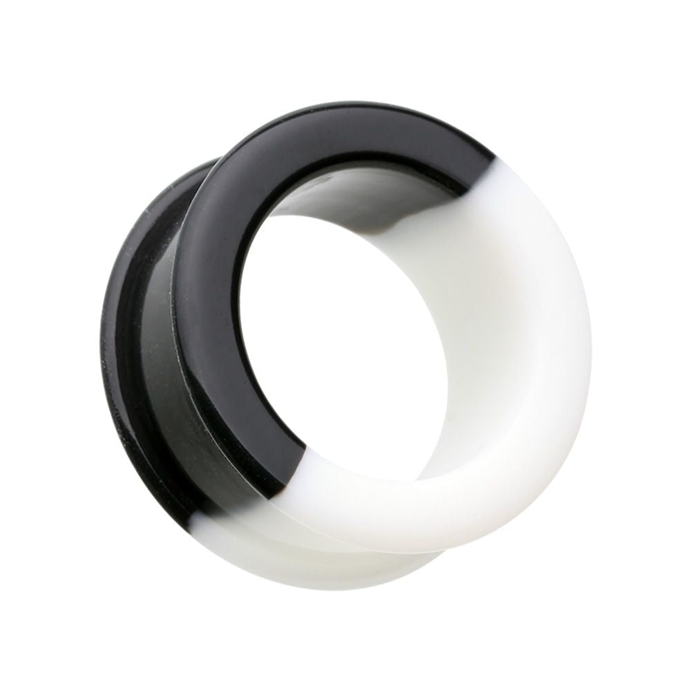 Two Tone Black & White Flexible Silicone Double Flared Ear Gauge Tunnel