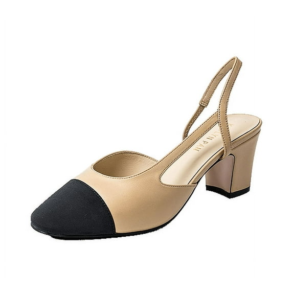 Two Tone Block Heel Slingback Sandals