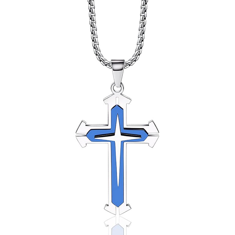 【2plan】Cross shine symbol necklace Two-Tone Starburst Crucifix Necklace - Sterling Silver