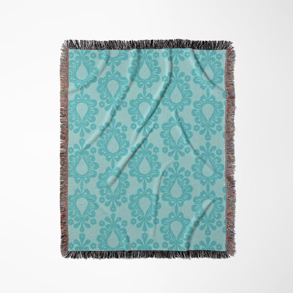 Two Tone Blue Flower Floral Pattern Trendy Girly Damask Design, Woven Blanket