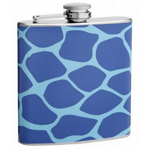 Two Tone Blue Giraffe Print 6oz Hip Flask