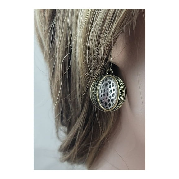 Two Tone Boho Antiqued Brass and Pewter Pierced Earrings