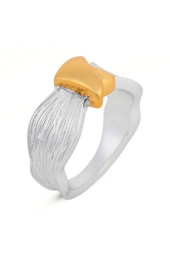 Two-Tone Brass Ring with Silver and Yellow Gold Plating, Textured Modern Statement Ring for Women