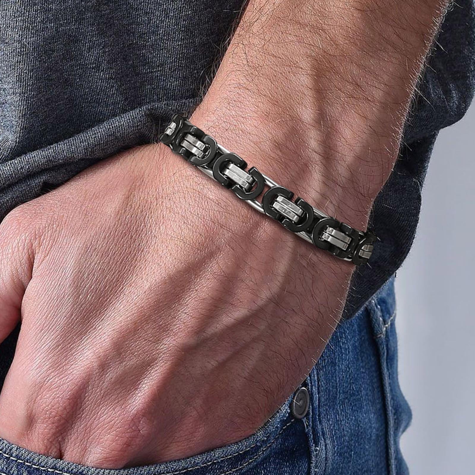 Two Tone Byzantine Bracelets for Men Boys,8.5mm 14K White Gold Braided Link Wristband,Stylish Jewelry Gift for Him