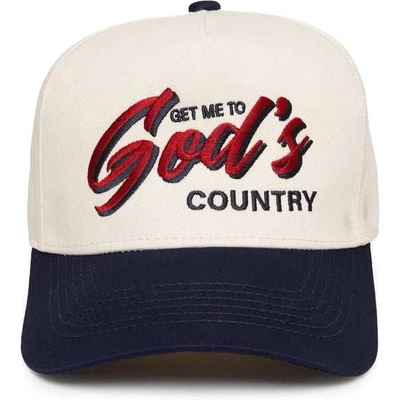 Two-Tone Canvas Snapback Baseball Cap - Get Me to God's Country - Navy/Beige