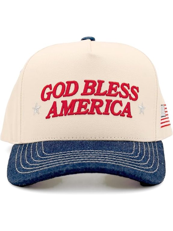 Two-Tone Canvas Snapback Baseball Cap - God Bless America - Denim/Beige