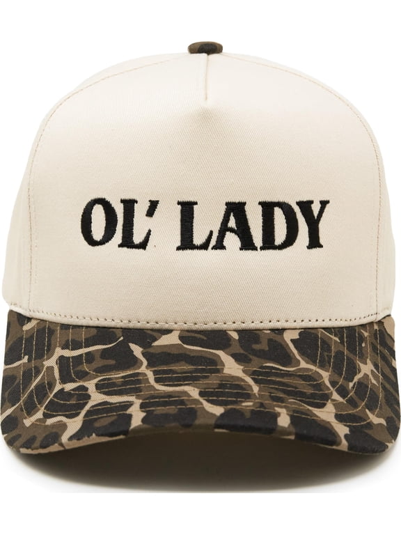 Two-Tone Canvas Snapback Baseball Cap - Ol' Lady - Leopard/Beige