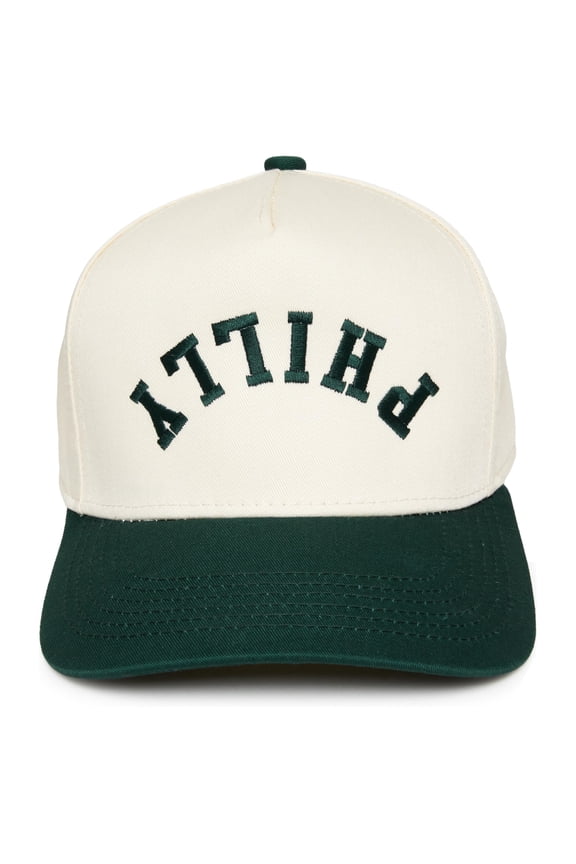 Two-Tone Canvas Snapback Baseball Cap - Philly (Upside Down) - Green/Beige