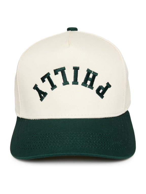 Two-Tone Canvas Snapback Baseball Cap - Philly (Upside Down) - Green/Beige