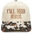thumbnail image 1 of Two-Tone Canvas Snapback Baseball Cap - Y'all Need Jesus - Cow Print/Beige, 1 of 6