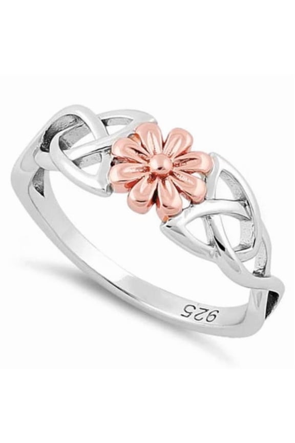 Two-Tone Celtic Daisy Ring 925 Sterling Silver Women Wedding Band Jewelry