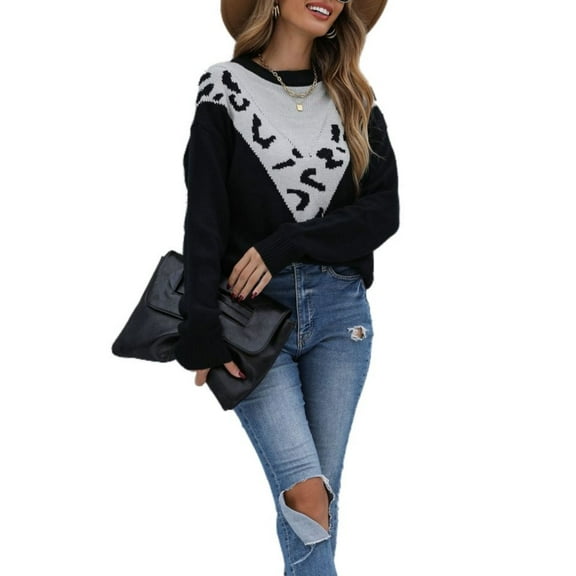 Two Tone Cheetah Light Sweater Black Small