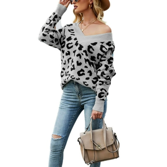 Two Tone Cheetah Light Sweater Gray X-Large