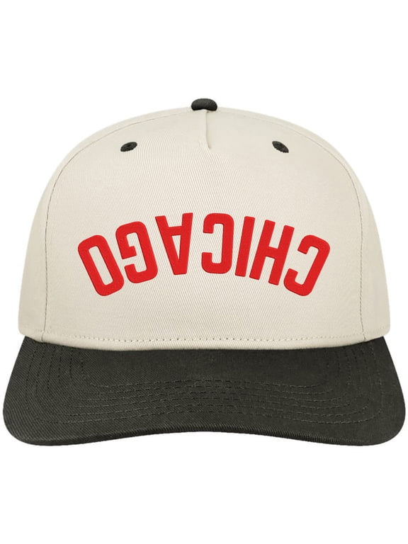 Two Tone Chicago Upside Down Embroidered Cap | Trendy Street Fashion Hat for Men & Women, Stone/Black