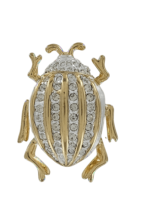 Two Tone Clear Rhinestone Beetle Insect Pin Brooch